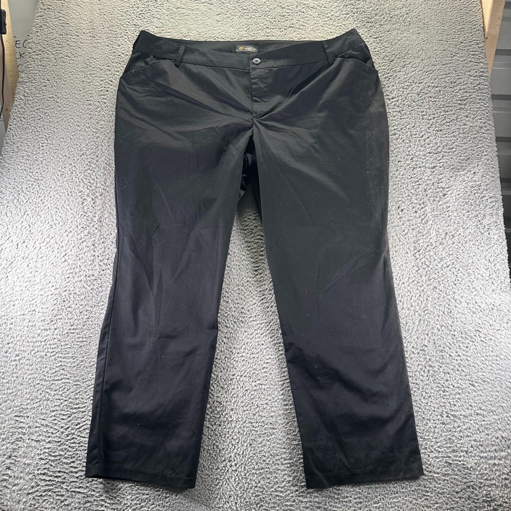 Lee Pant Mens 26x32 Black Cotton Chino‎ Straight Relaxed Stretch Business Office